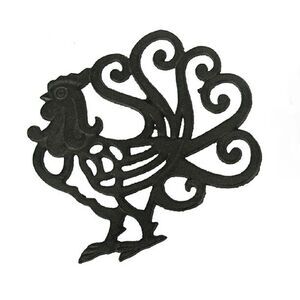 Black Scroll Tail Rooster Cast Iron Trivet